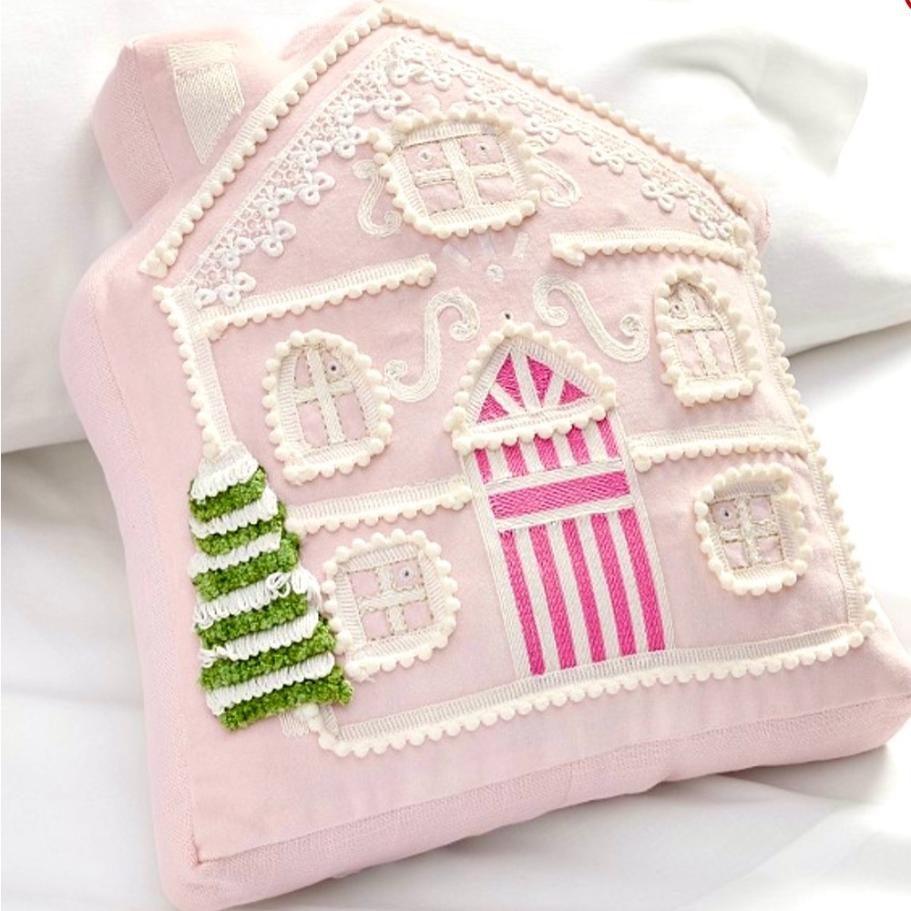 Pottery Barn Kids Light-Up Pink Gingerbread House Pillow